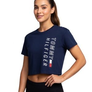 Tommy Hilfiger Women's Cropped Short-Sleeve Crew Neck T-Shirt with vertical logo